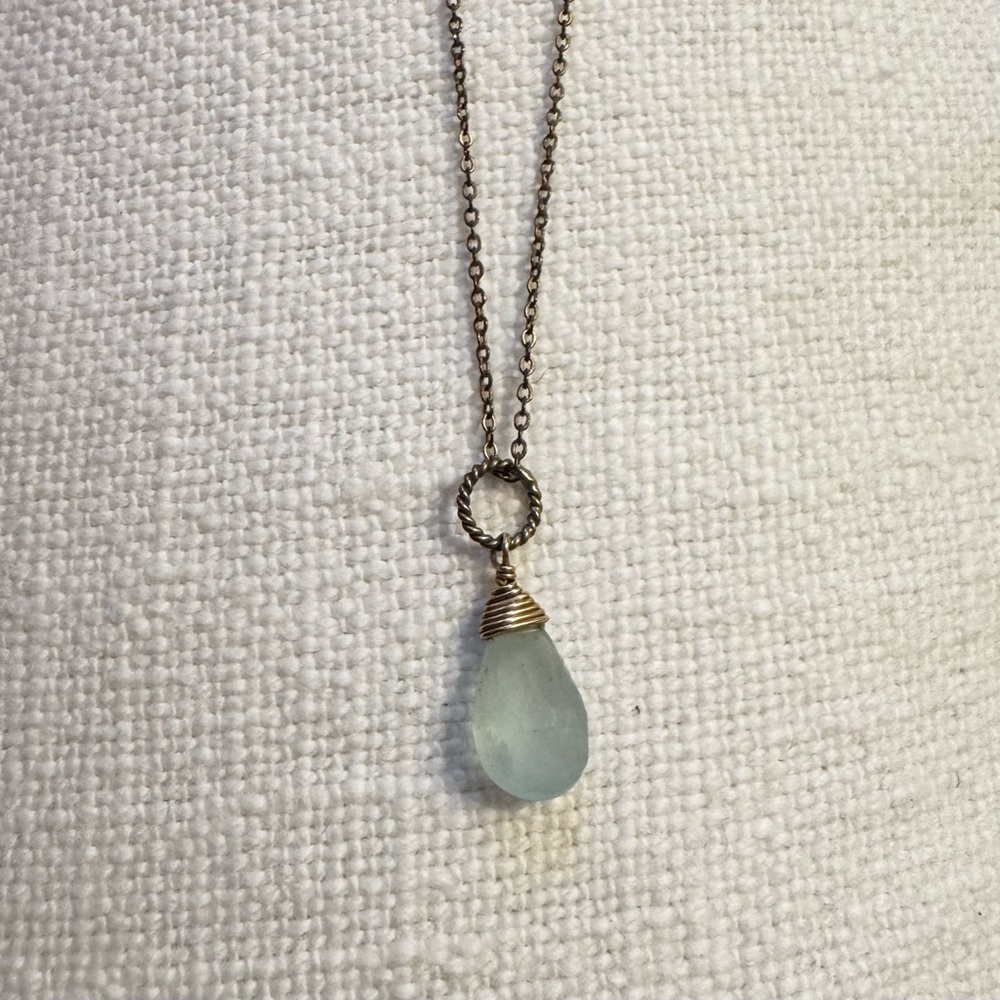 Rafia Jewelry Adjustable March Birthstone Necklace | Color: Aquamarine, Gold